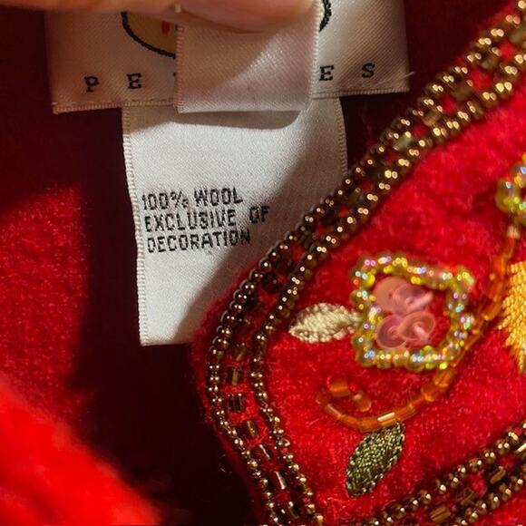 TALBOTS Beaded Red Boiled Wool Seamed Blazer Jacket Women M Petite - Picture 8 of 12